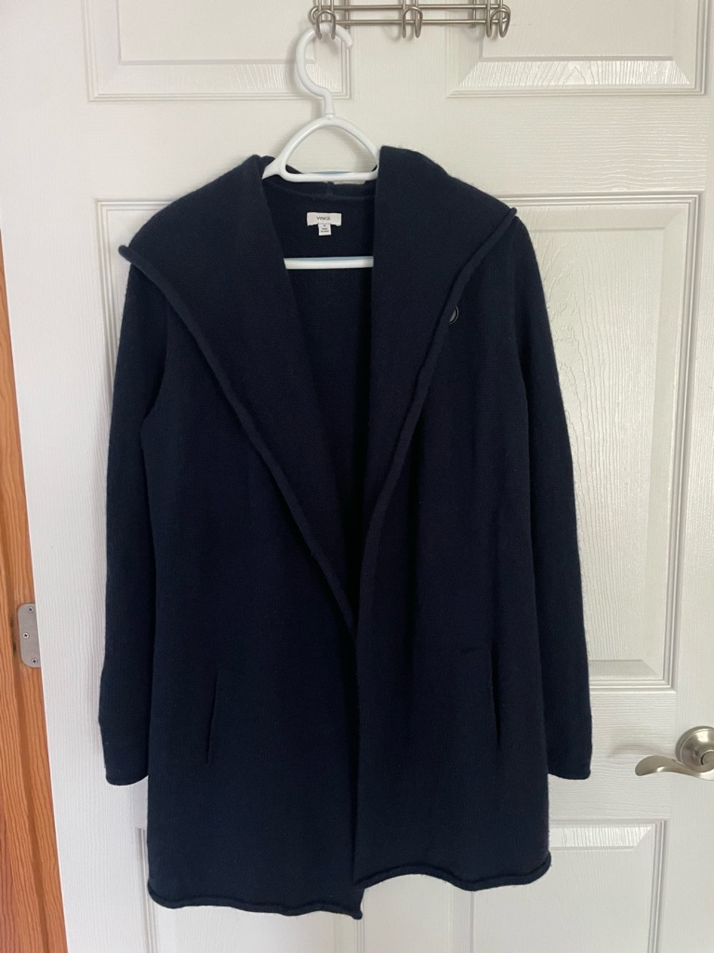 Vince Hooded navy open front cardigan wool/yak size M